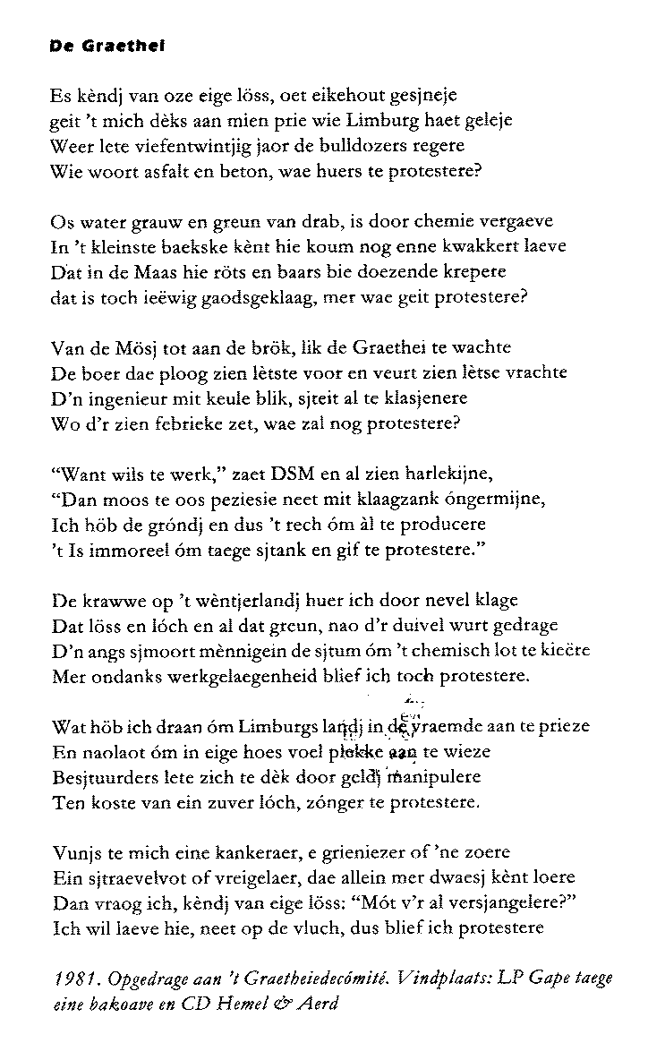 Tekst lied de Graethei van Herman Veugelers